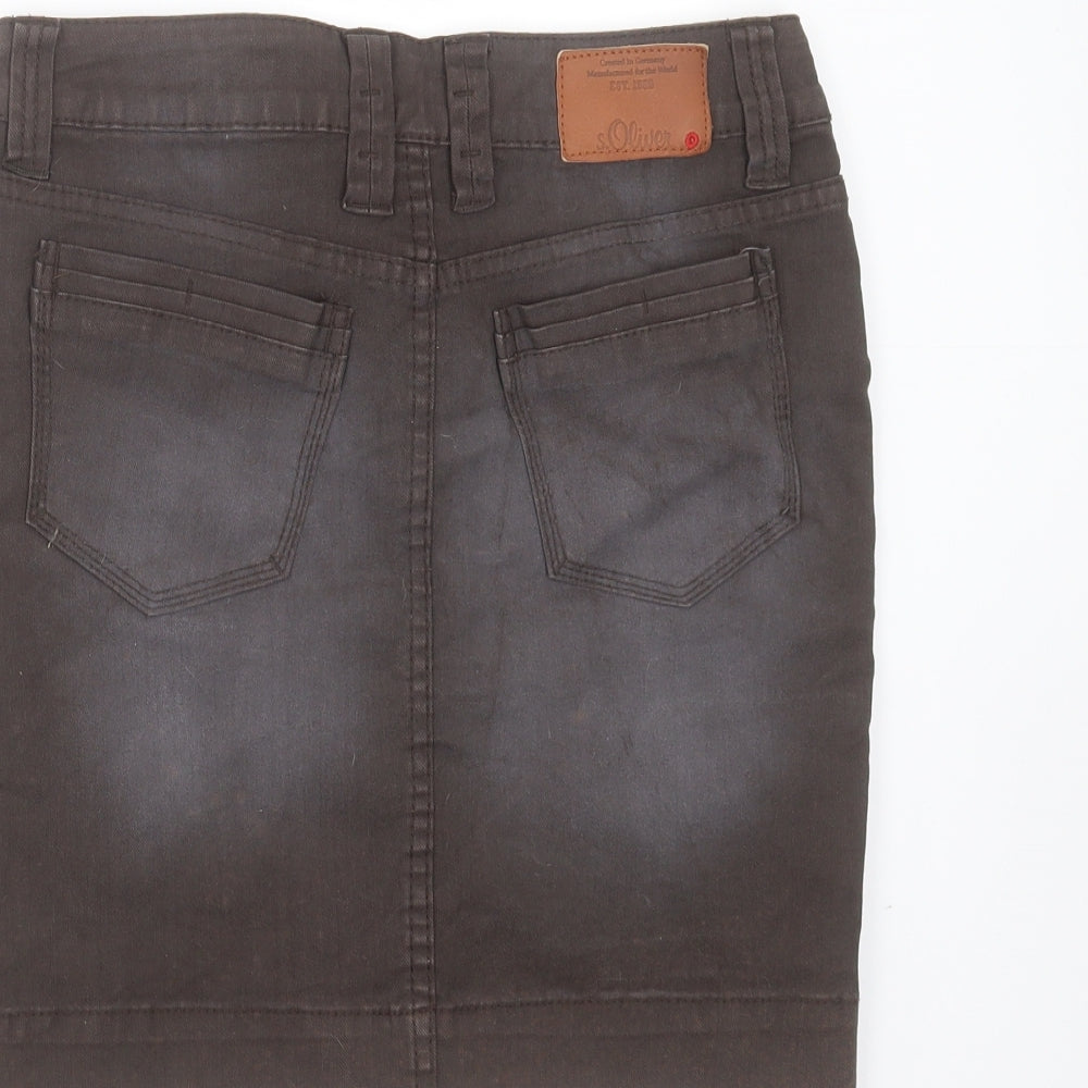 s.Oliver Womens Brown  Cotton Mini Skirt Size 6   Zip