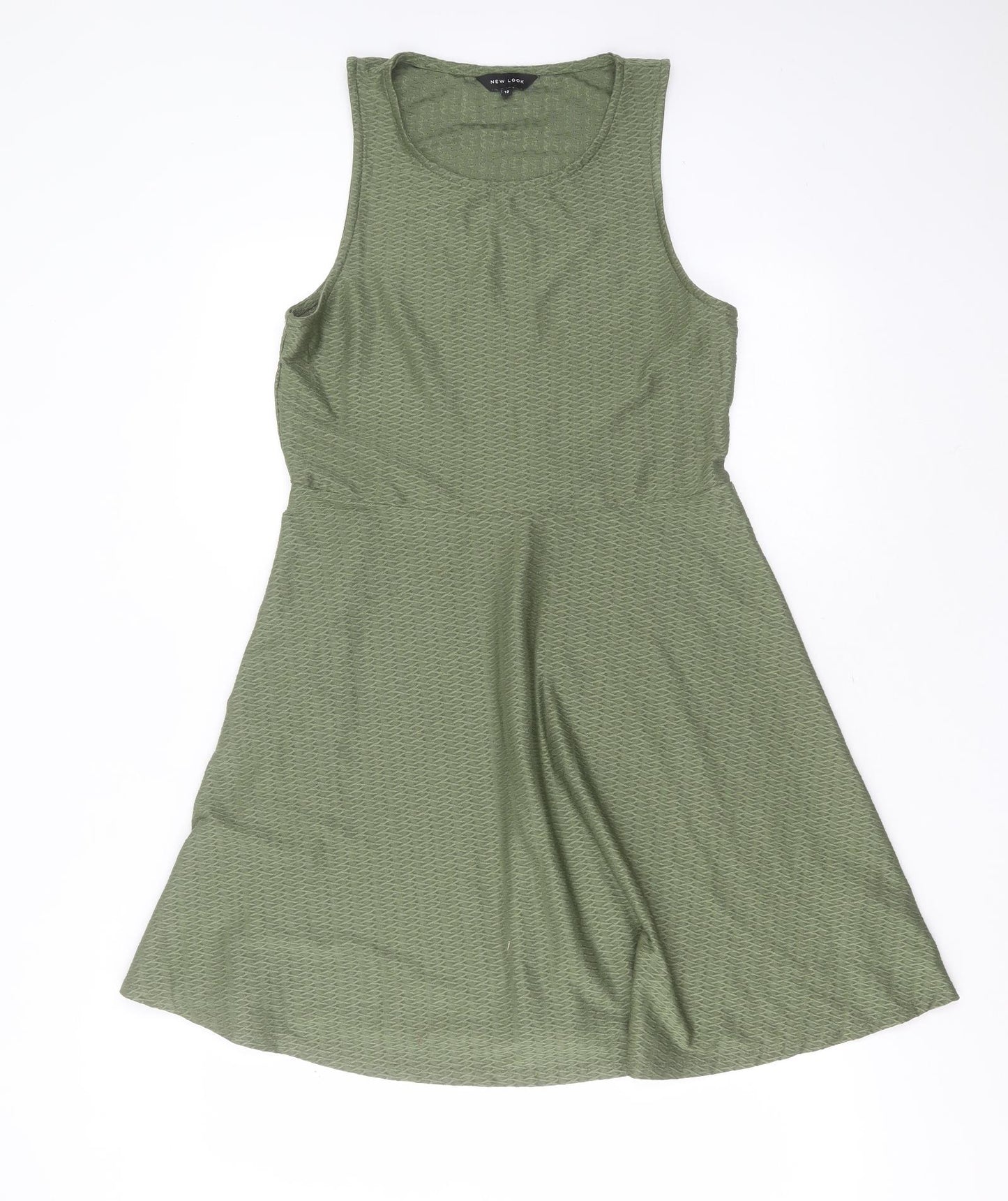 New Look Womens Green Geometric Polyester Fit & Flare  Size 12  Round Neck