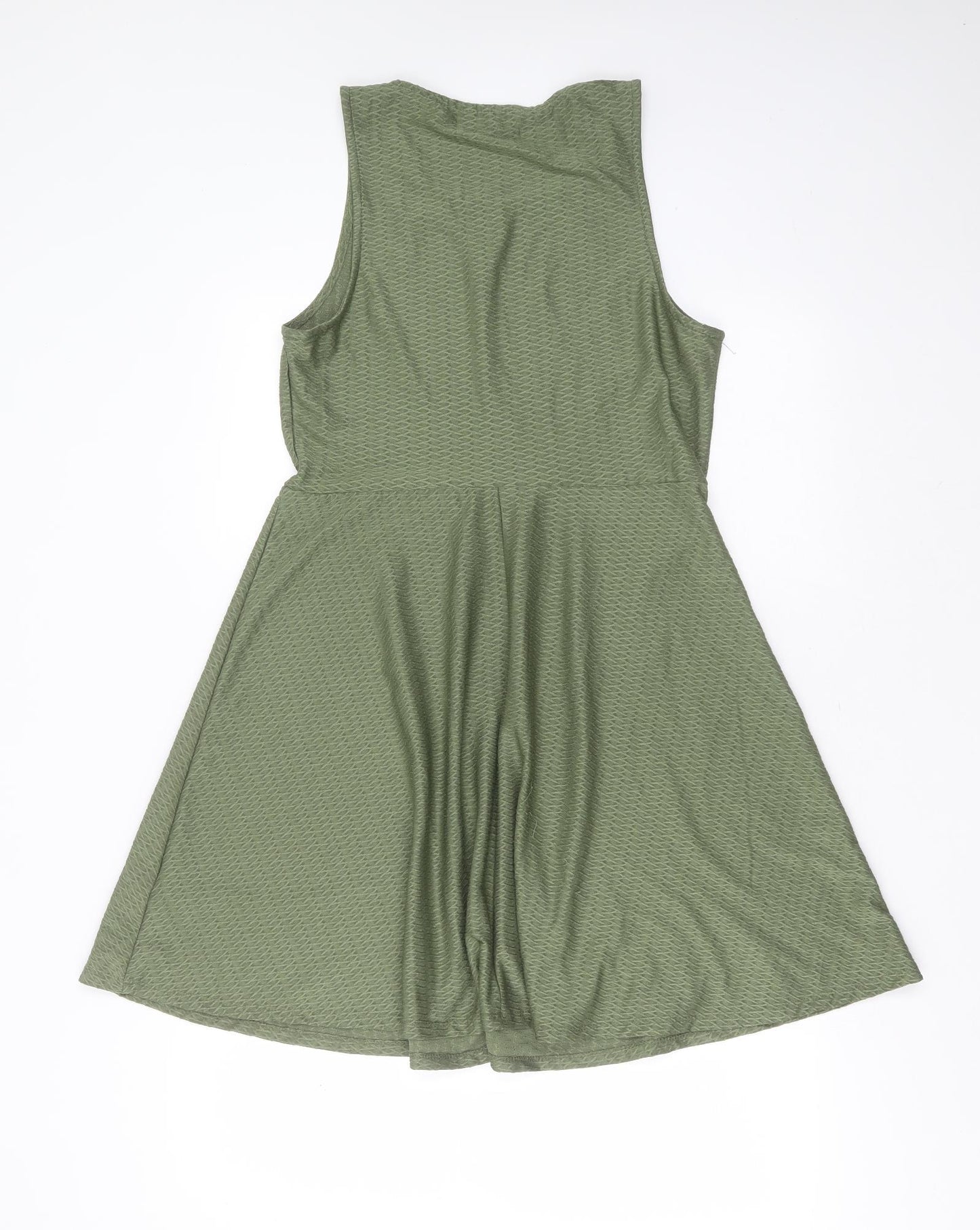 New Look Womens Green Geometric Polyester Fit & Flare  Size 12  Round Neck