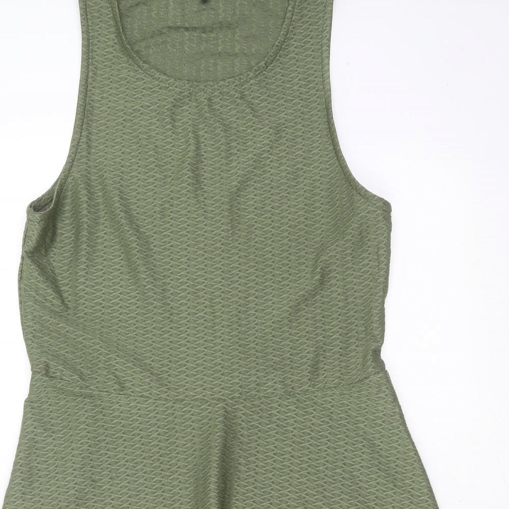 New Look Womens Green Geometric Polyester Fit & Flare  Size 12  Round Neck
