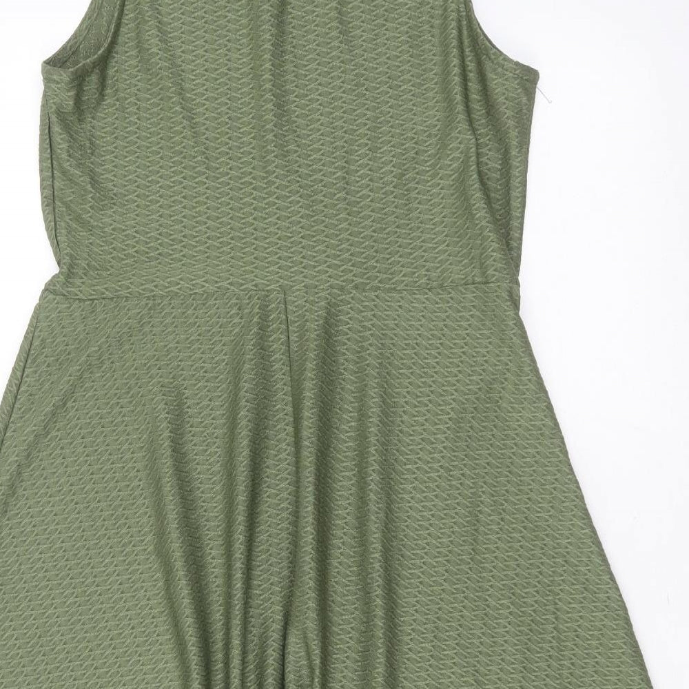 New Look Womens Green Geometric Polyester Fit & Flare  Size 12  Round Neck