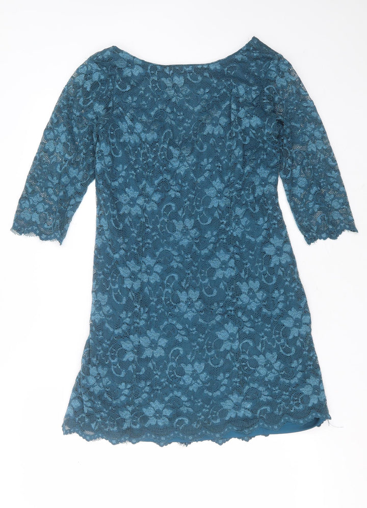 New Look Womens Blue Floral Polyamide Shift  Size 12  Round Neck