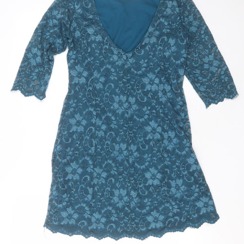 New Look Womens Blue Floral Polyamide Shift  Size 12  Round Neck