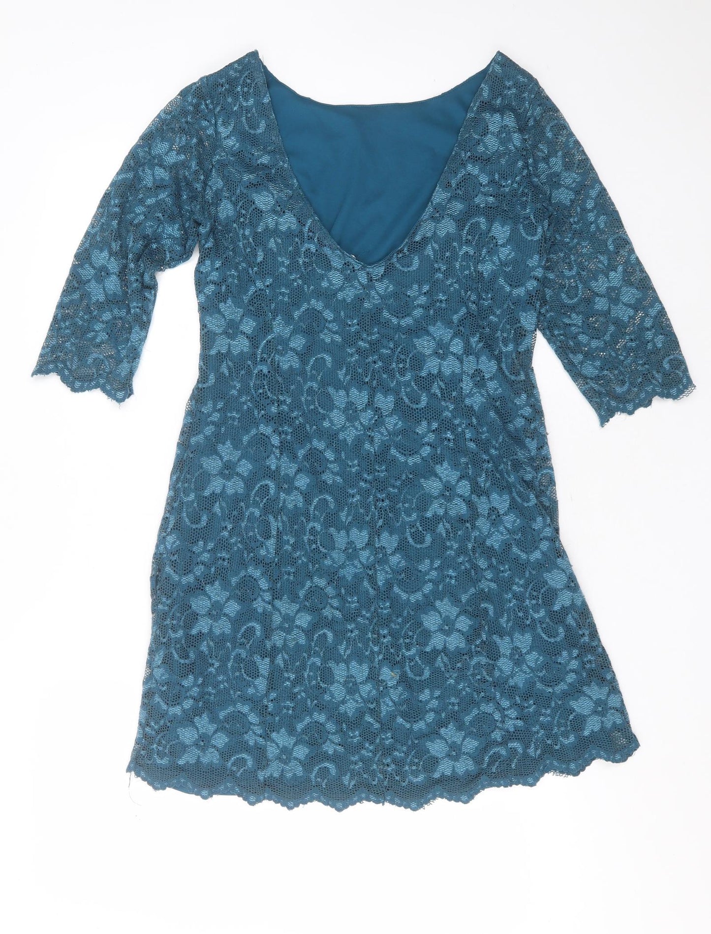 New Look Womens Blue Floral Polyamide Shift  Size 12  Round Neck