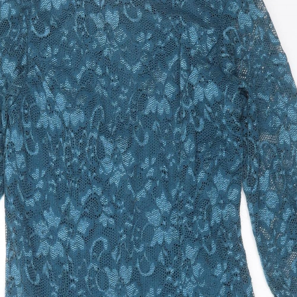 New Look Womens Blue Floral Polyamide Shift  Size 12  Round Neck