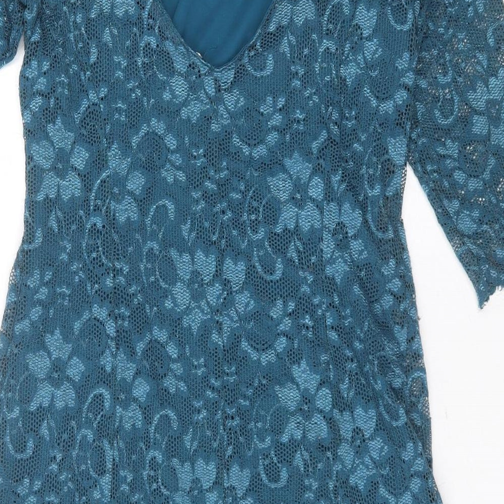 New Look Womens Blue Floral Polyamide Shift  Size 12  Round Neck
