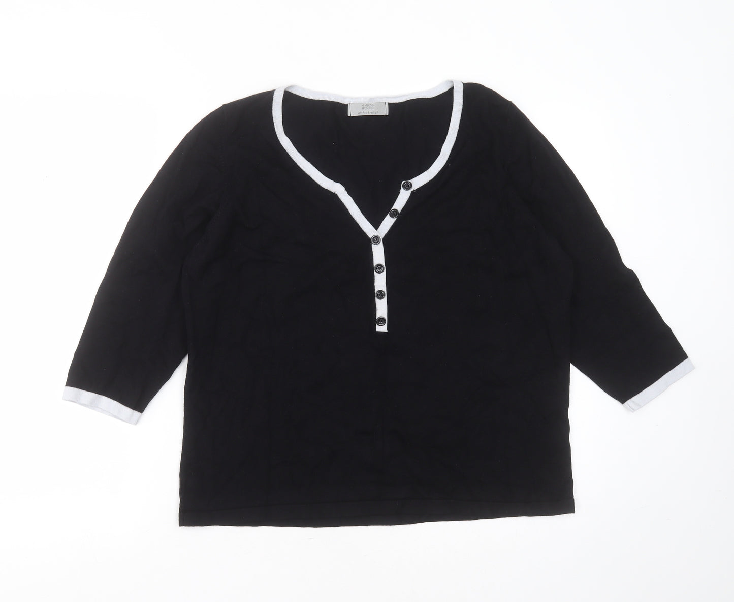 Marks and Spencer Womens Black V-Neck  Viscose Pullover Jumper Size 20