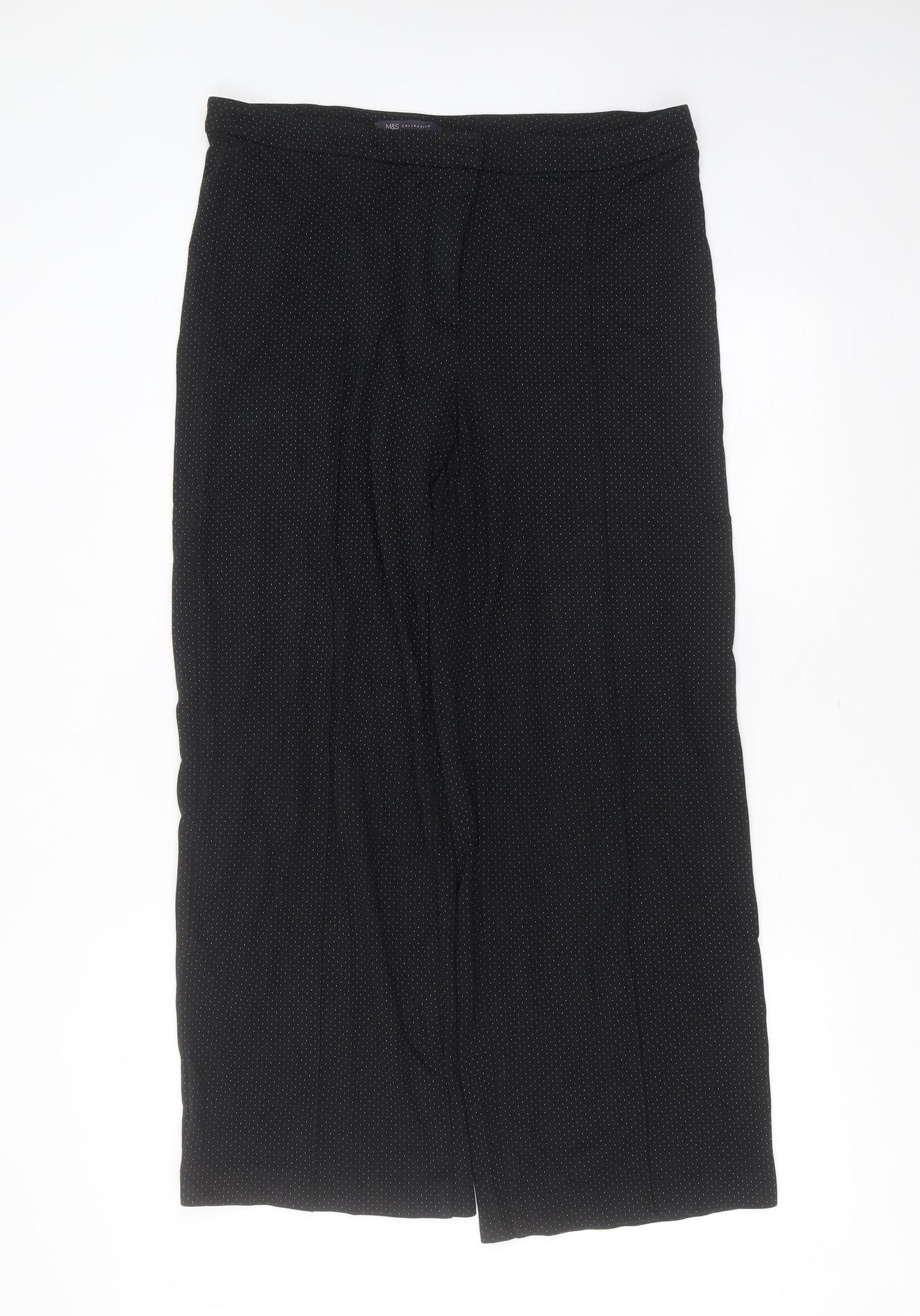 Marks and Spencer Womens Black  Polyester Trousers  Size 16 L29 in Regular Zip - dotted pattern