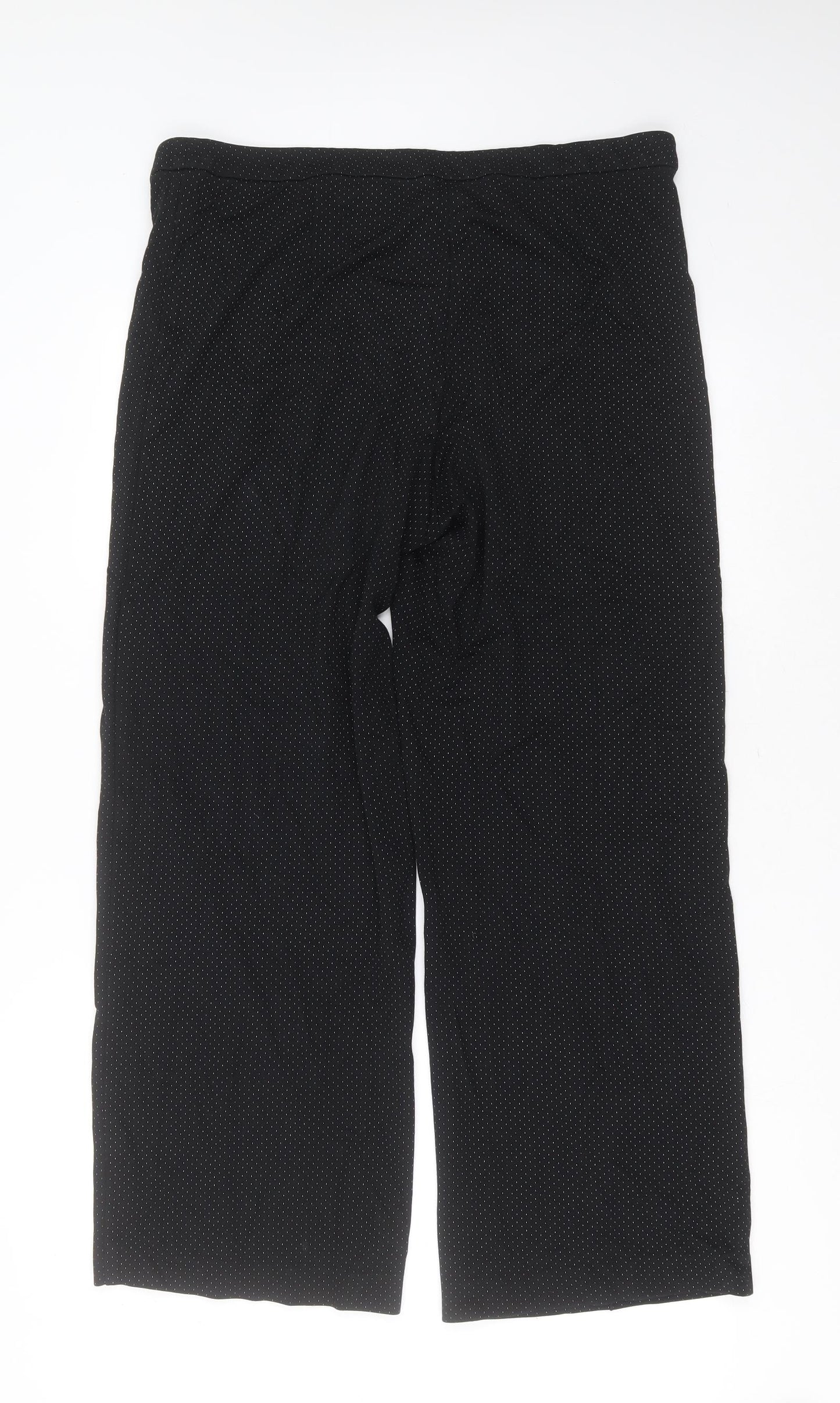 Marks and Spencer Womens Black  Polyester Trousers  Size 16 L29 in Regular Zip - dotted pattern