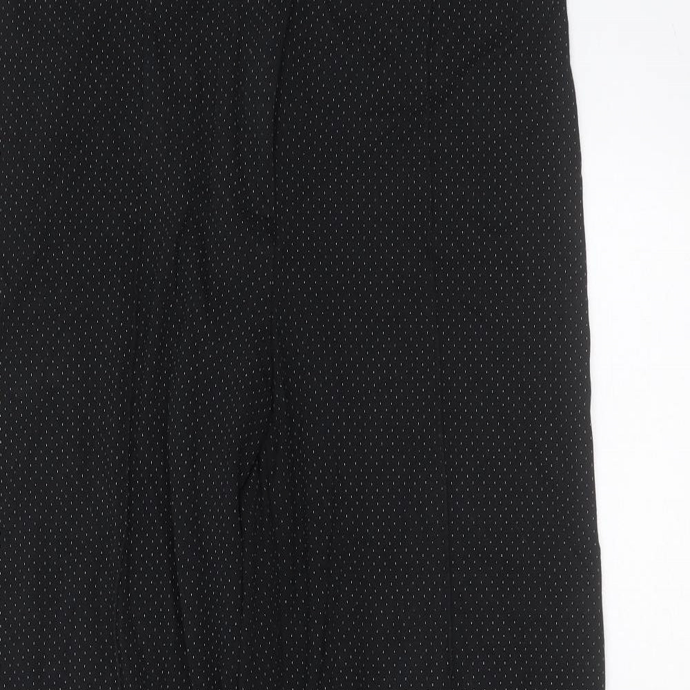 Marks and Spencer Womens Black  Polyester Trousers  Size 16 L29 in Regular Zip - dotted pattern