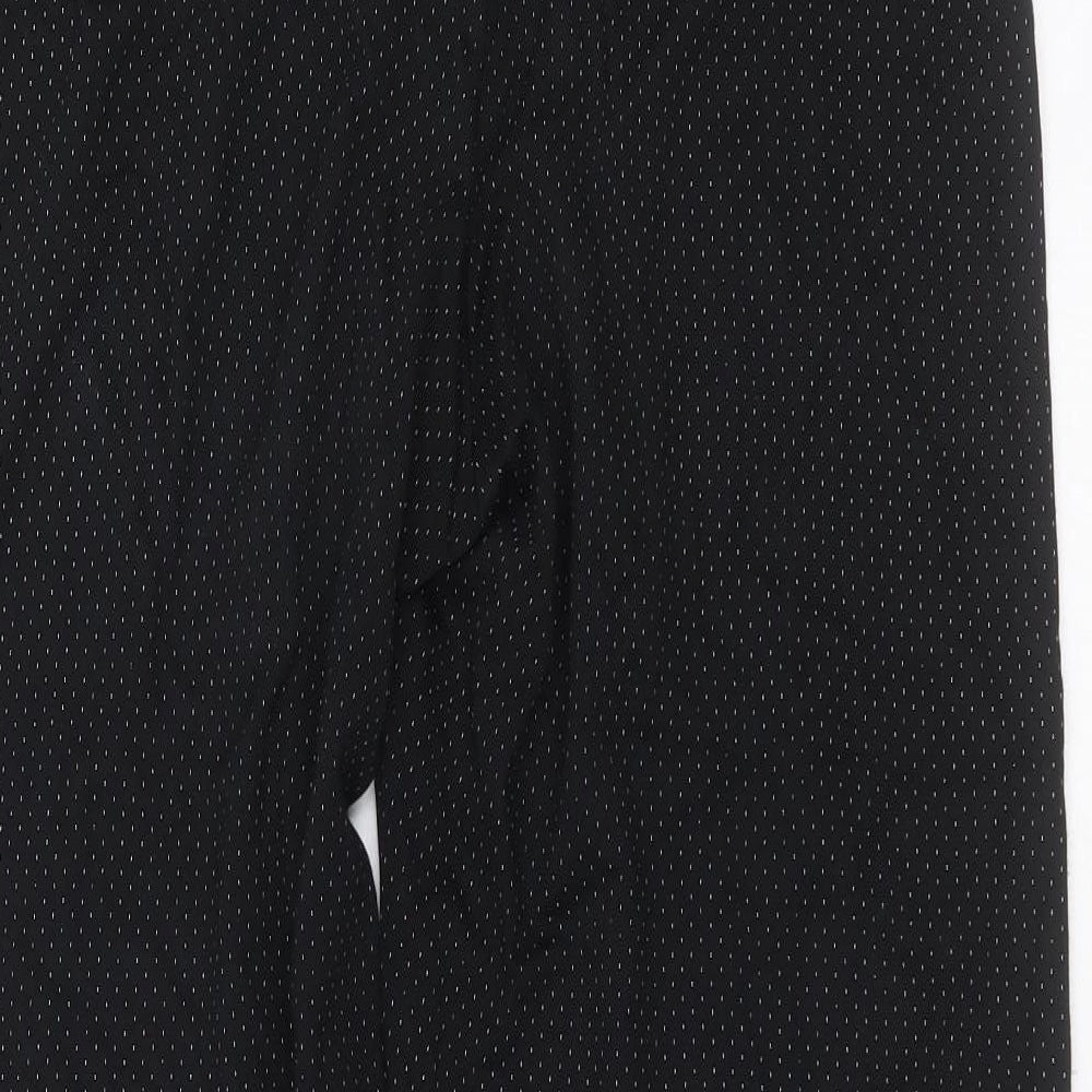 Marks and Spencer Womens Black  Polyester Trousers  Size 16 L29 in Regular Zip - dotted pattern