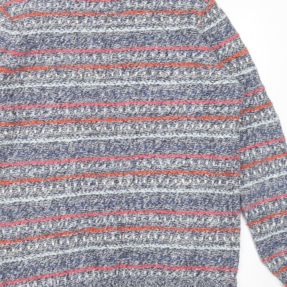 ISLE Womens Blue Round Neck Striped Cotton Pullover Jumper Size S