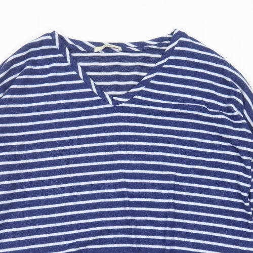George Womens Blue V-Neck Striped Polyester Pullover Jumper Size 18