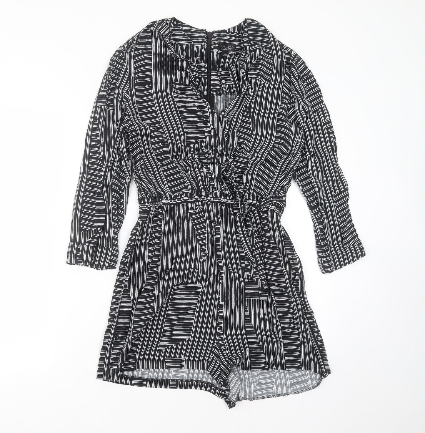 Topshop Womens Black Striped Viscose Playsuit One-Piece Size 10