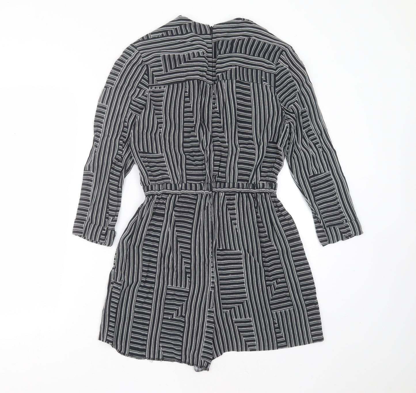 Topshop Womens Black Striped Viscose Playsuit One-Piece Size 10