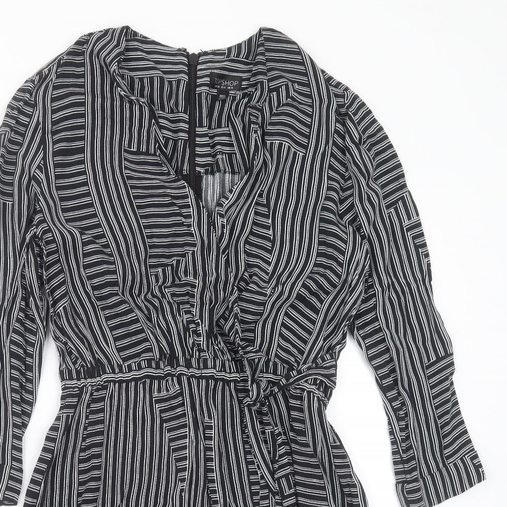 Topshop Womens Black Striped Viscose Playsuit One-Piece Size 10