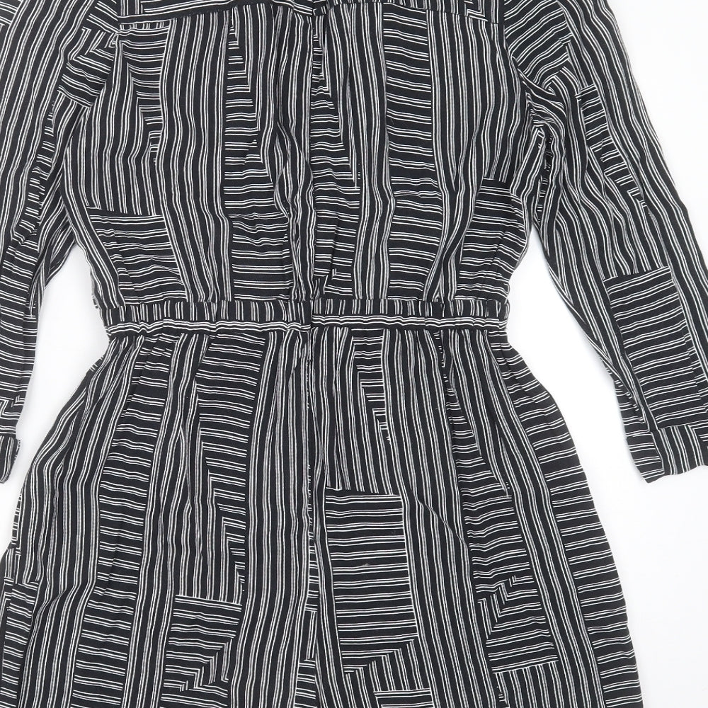 Topshop Womens Black Striped Viscose Playsuit One-Piece Size 10