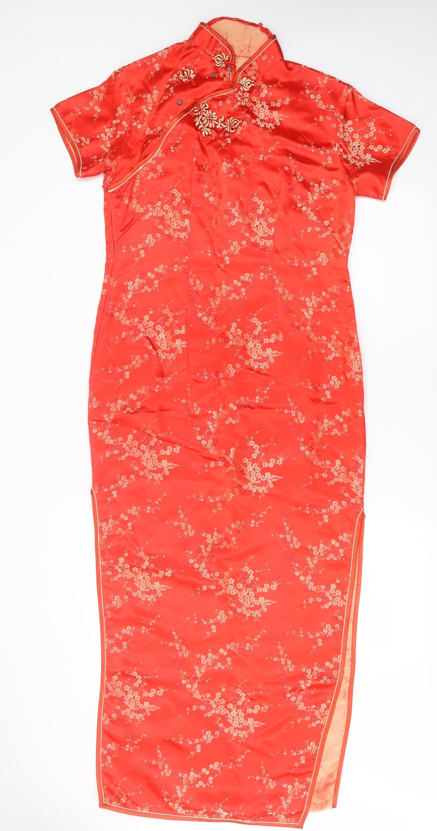Esme Womens Red Floral Rayon Maxi  Size 10  Round Neck Button