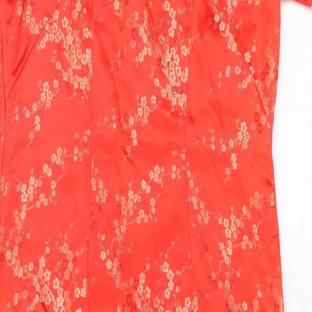 Esme Womens Red Floral Rayon Maxi  Size 10  Round Neck Button