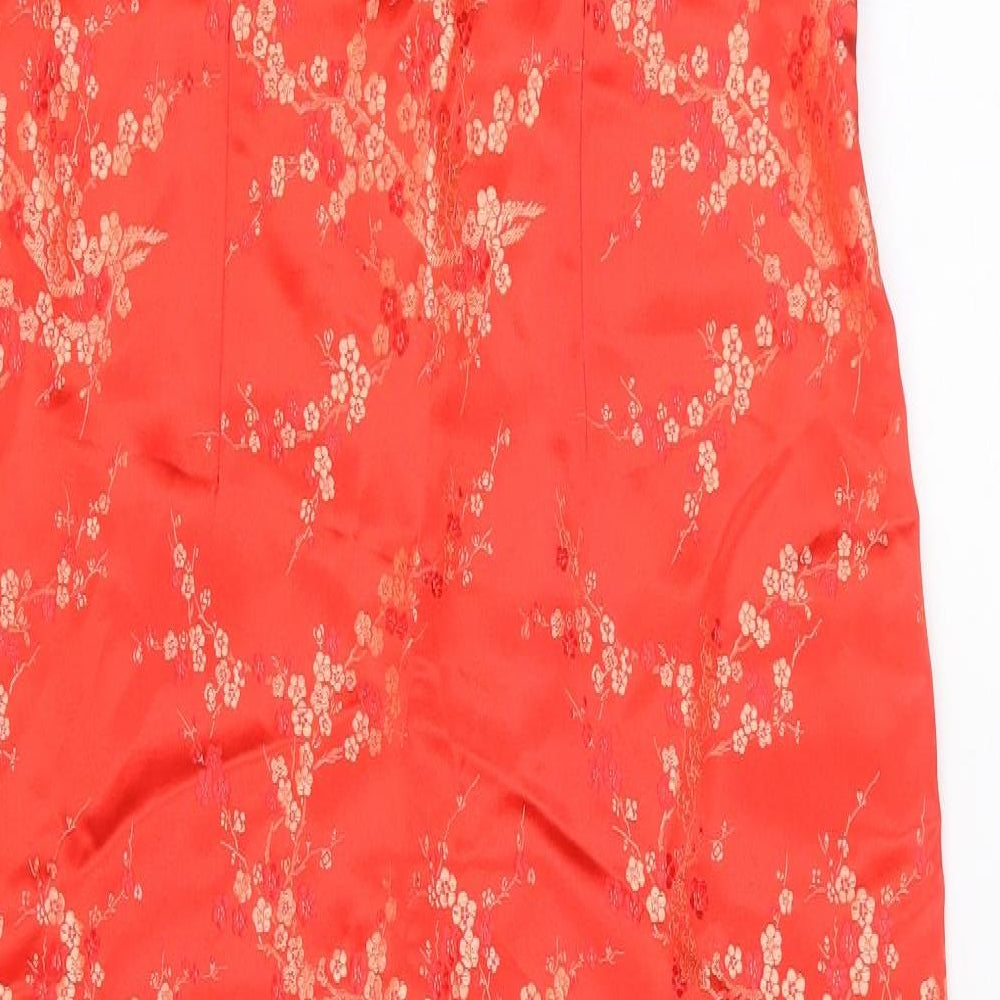 Esme Womens Red Floral Rayon Maxi  Size 10  Round Neck Button