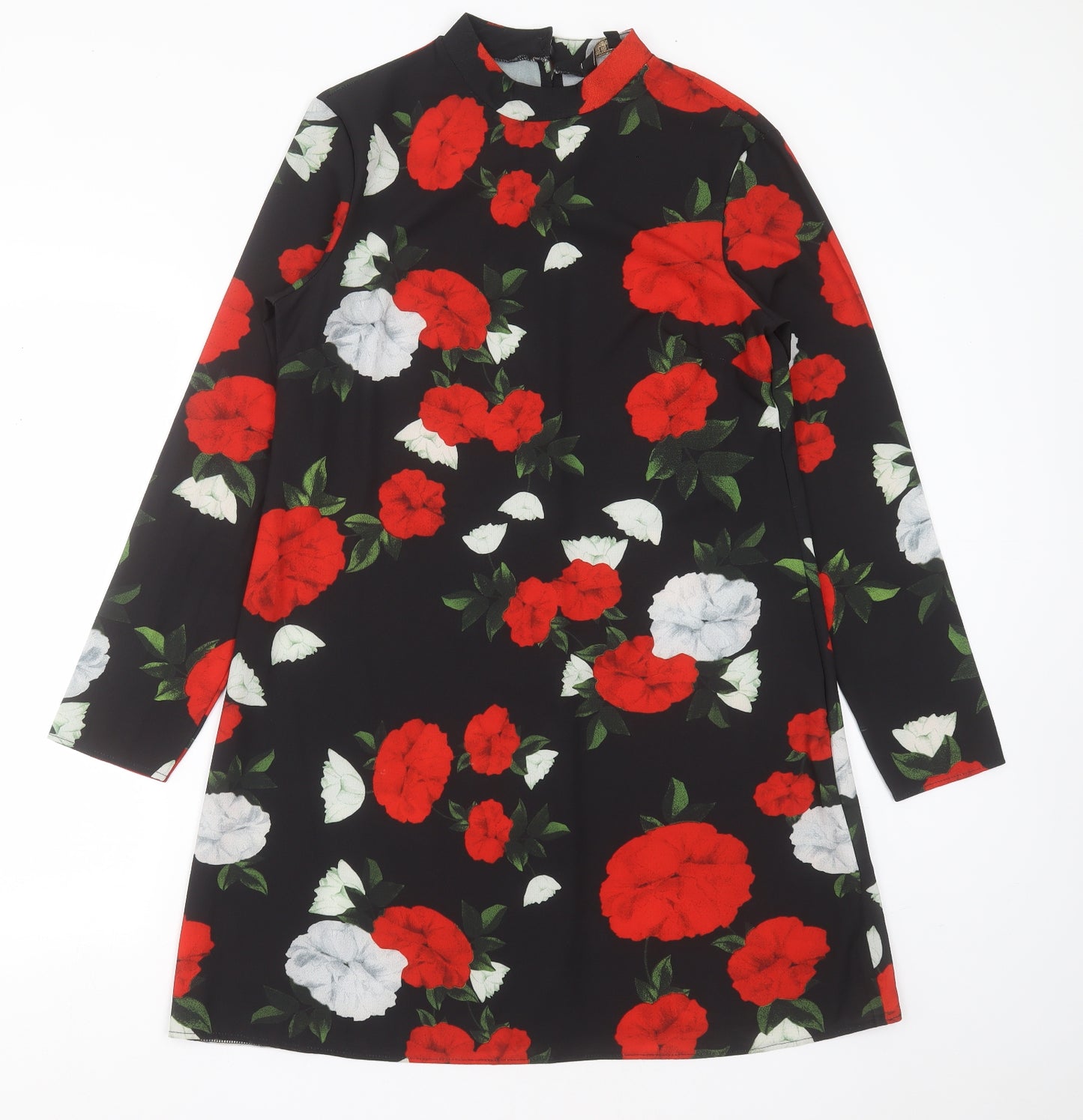 Lipsy Womens Black Floral Polyester Shift  Size 12  Round Neck