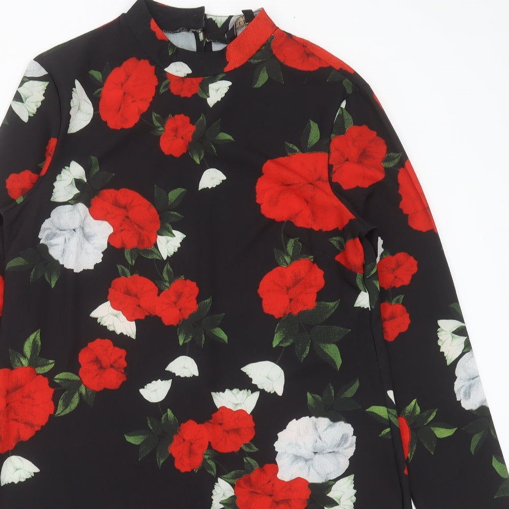 Lipsy Womens Black Floral Polyester Shift  Size 12  Round Neck