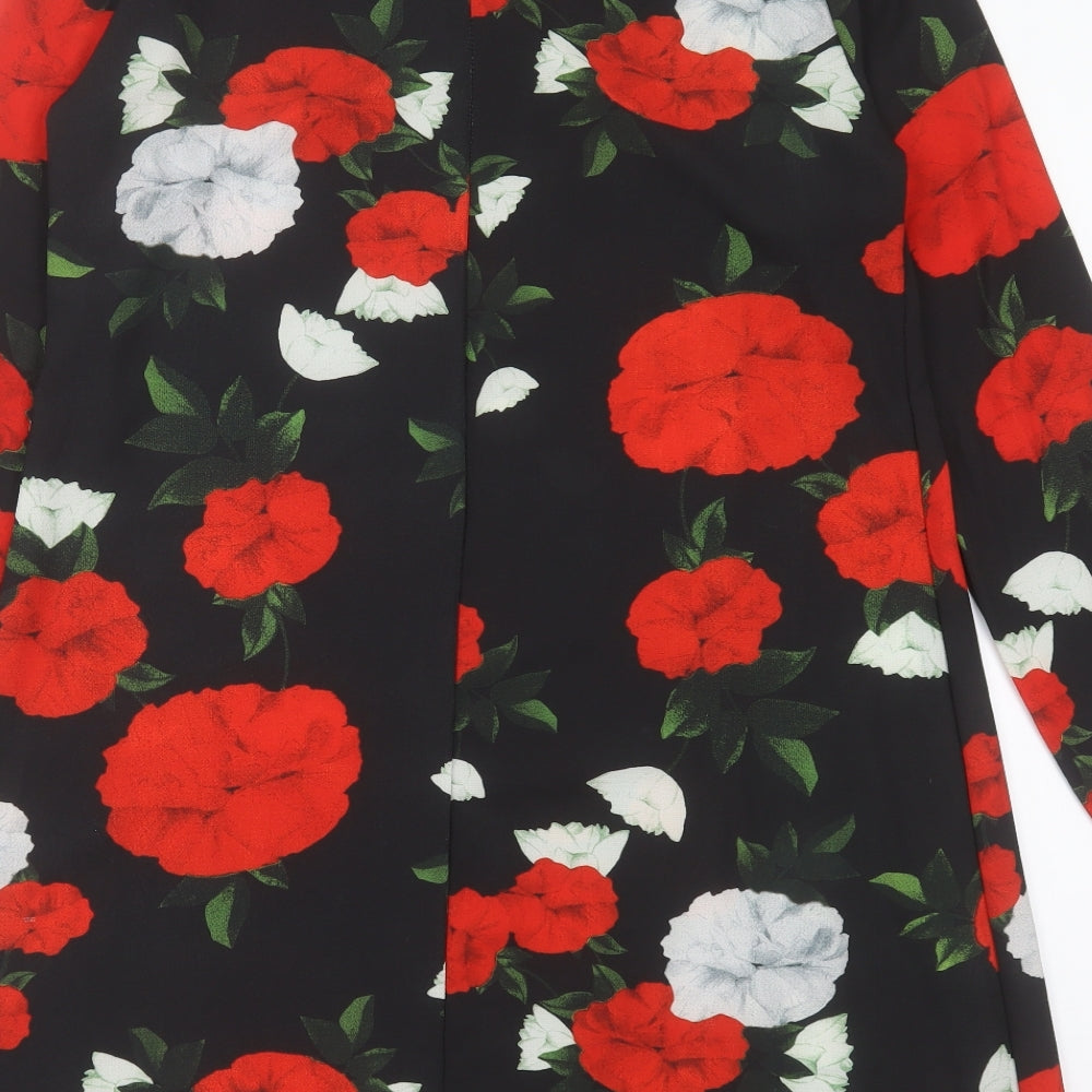 Lipsy Womens Black Floral Polyester Shift  Size 12  Round Neck