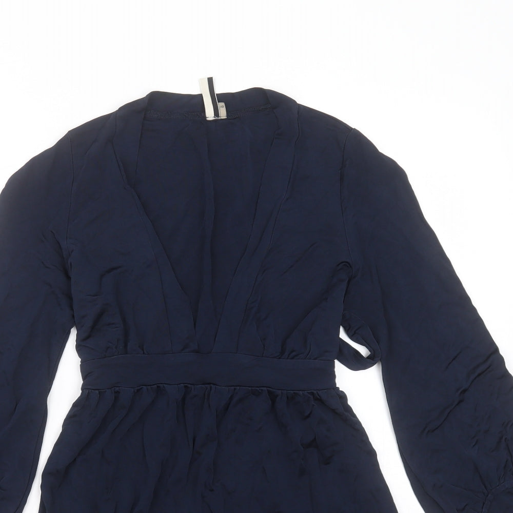 Topshop Womens Blue  Viscose Basic Blouse Size 10 V-Neck