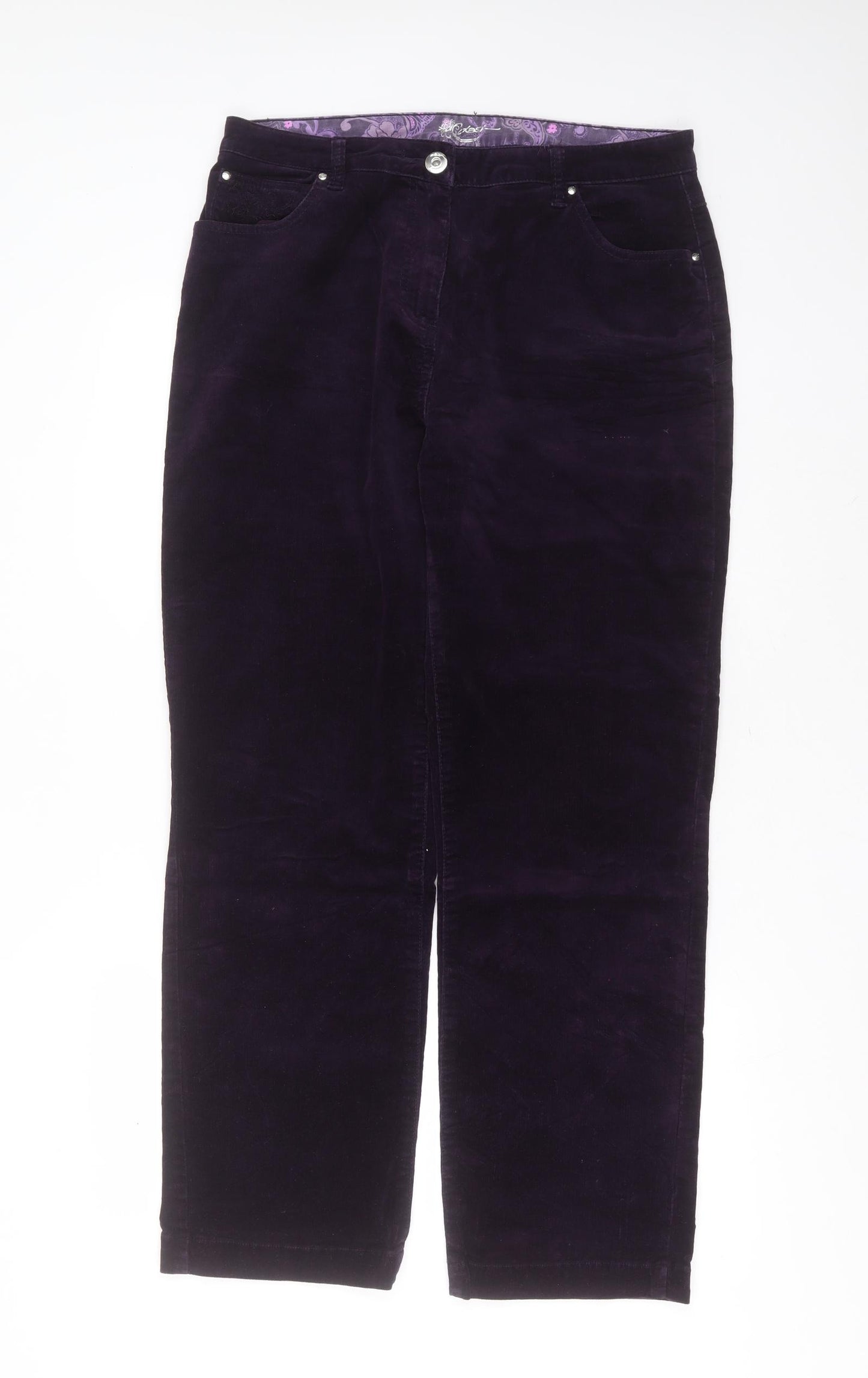 DASH Womens Purple  Cotton Trousers  Size 14 L29 in Regular Zip