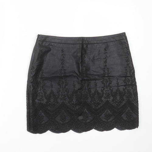 Bikbok Womens Black Floral Polyester Mini Skirt Size M    - Embroidered detail
