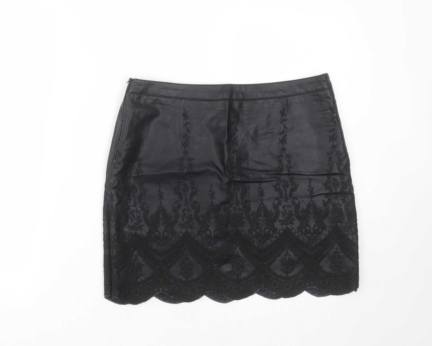 Bikbok Womens Black Floral Polyester Mini Skirt Size M    - Embroidered detail