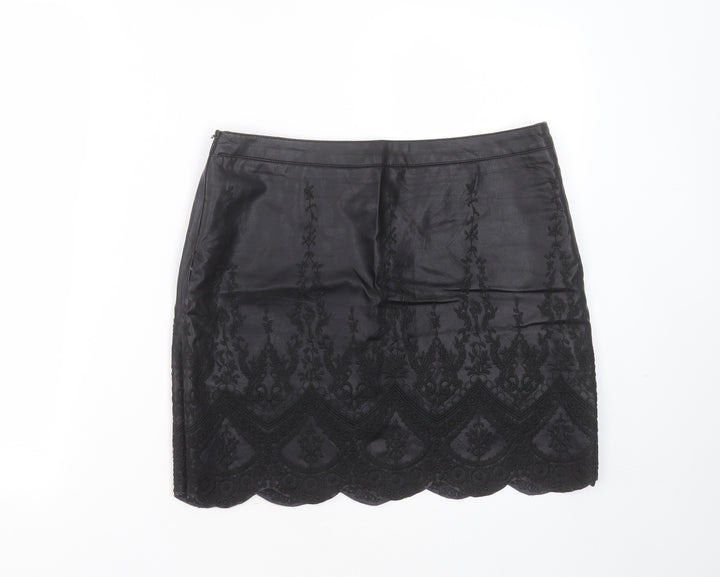 Bikbok Womens Black Floral Polyester Mini Skirt Size M - Embroidered detail