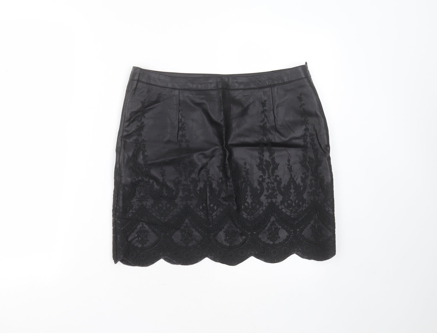 Bikbok Womens Black Floral Polyester Mini Skirt Size M    - Embroidered detail