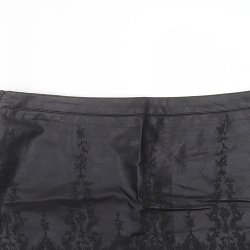 Bikbok Womens Black Floral Polyester Mini Skirt Size M    - Embroidered detail