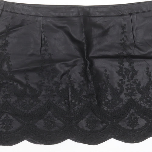 Bikbok Womens Black Floral Polyester Mini Skirt Size M    - Embroidered detail