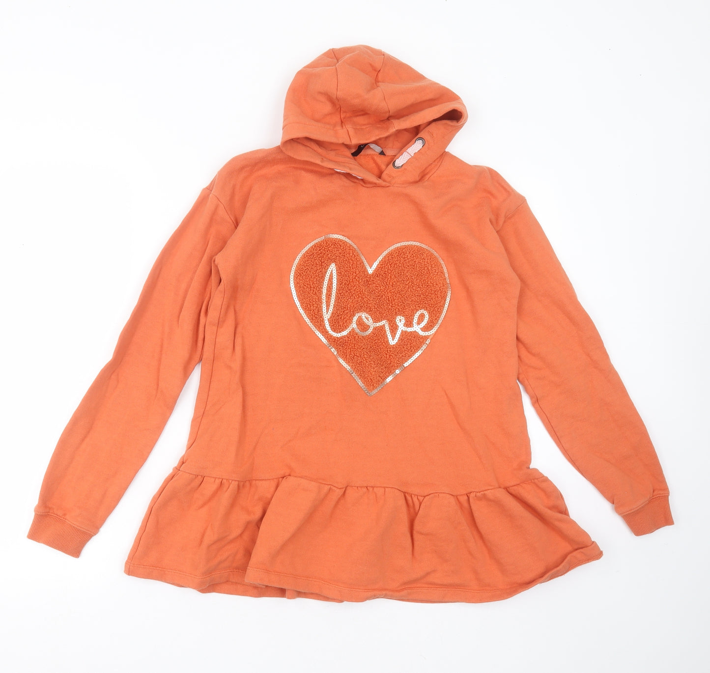 George Girls Orange  Cotton Pullover Hoodie Size 13-14 Years   - love heart