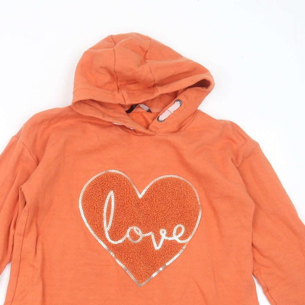 George Girls Orange  Cotton Pullover Hoodie Size 13-14 Years   - love heart