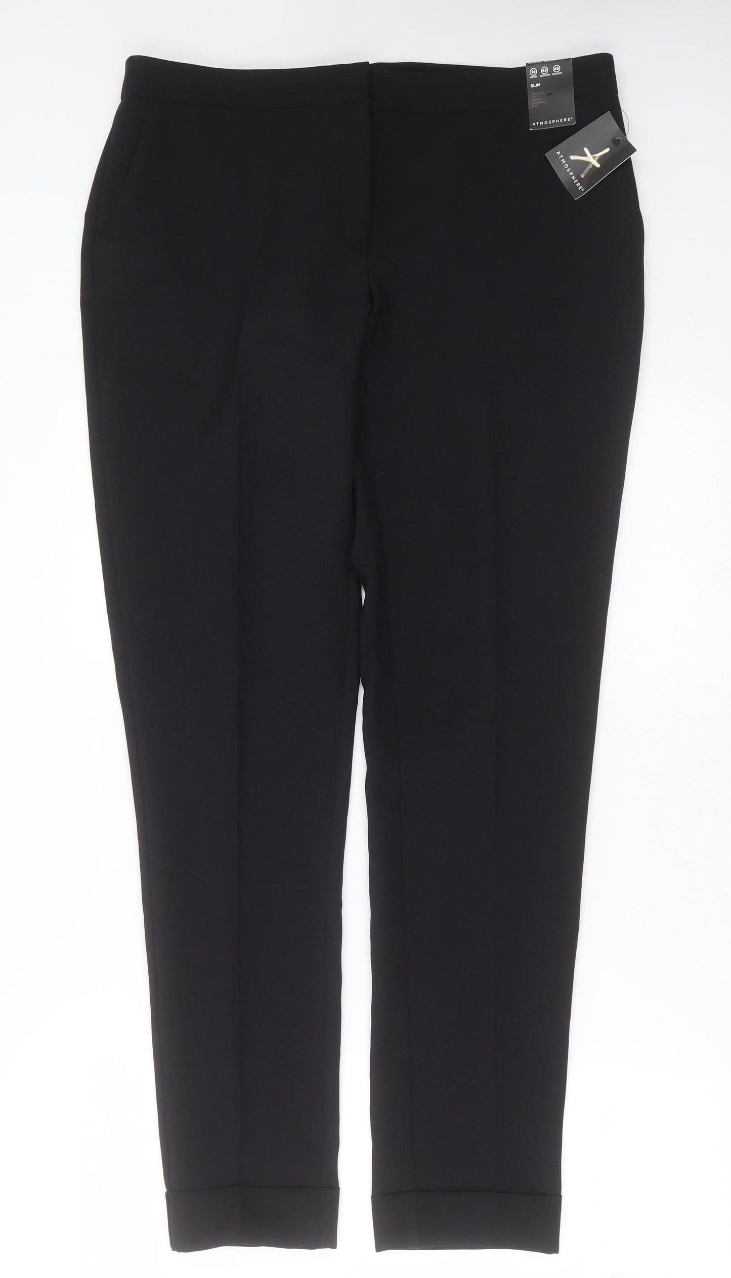 Primark Womens Black  Polyester Trousers  Size 14 L32 in Regular Zip
