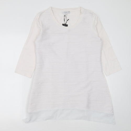 Andrew Yu Womens White Striped Polyester Basic T-Shirt Size M Round Neck