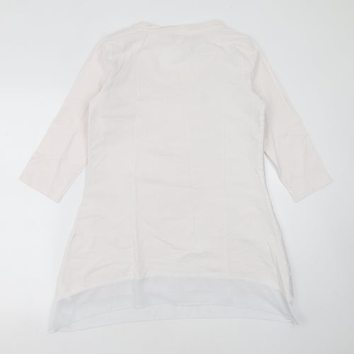 Andrew Yu Womens White Striped Polyester Basic T-Shirt Size M Round Neck