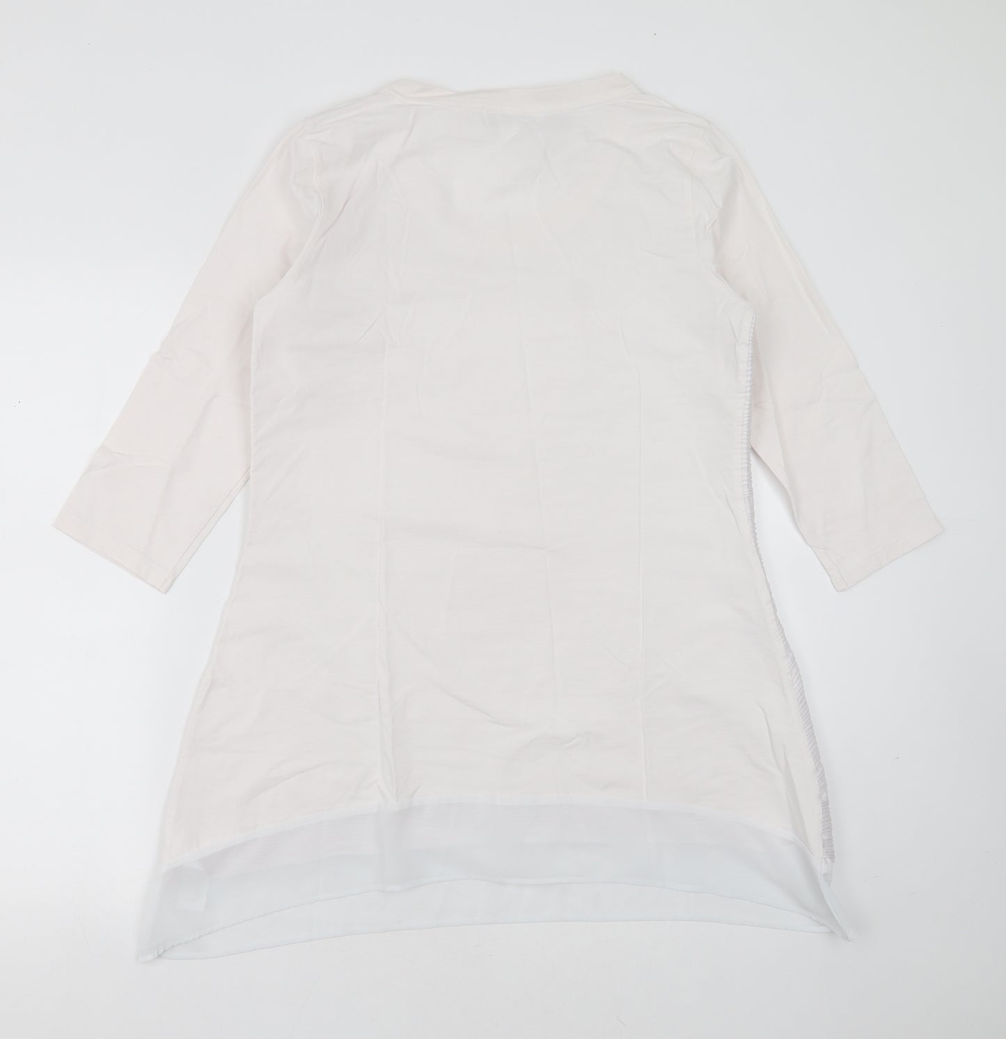 Andrew Yu Womens White Striped Polyester Basic T-Shirt Size M Round Neck