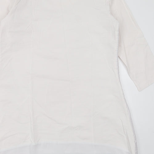 Andrew Yu Womens White Striped Polyester Basic T-Shirt Size M Round Neck