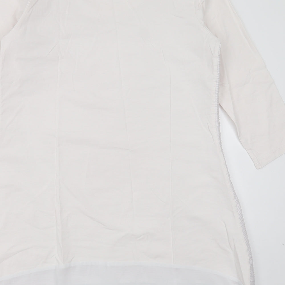 Andrew Yu Womens White Striped Polyester Basic T-Shirt Size M Round Neck