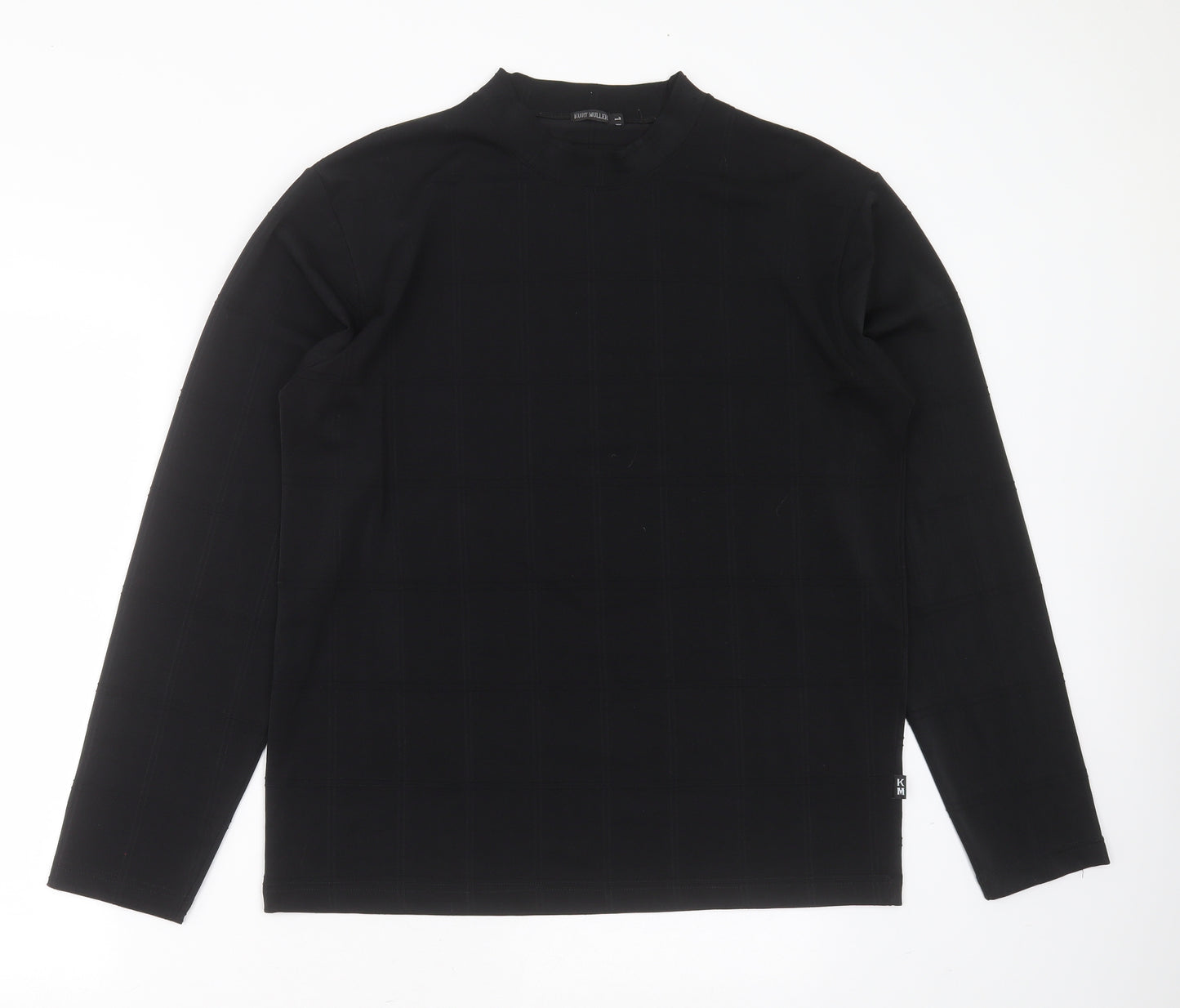 Kurt Muller Mens Black Check Polyester  T-Shirt Size L Round Neck