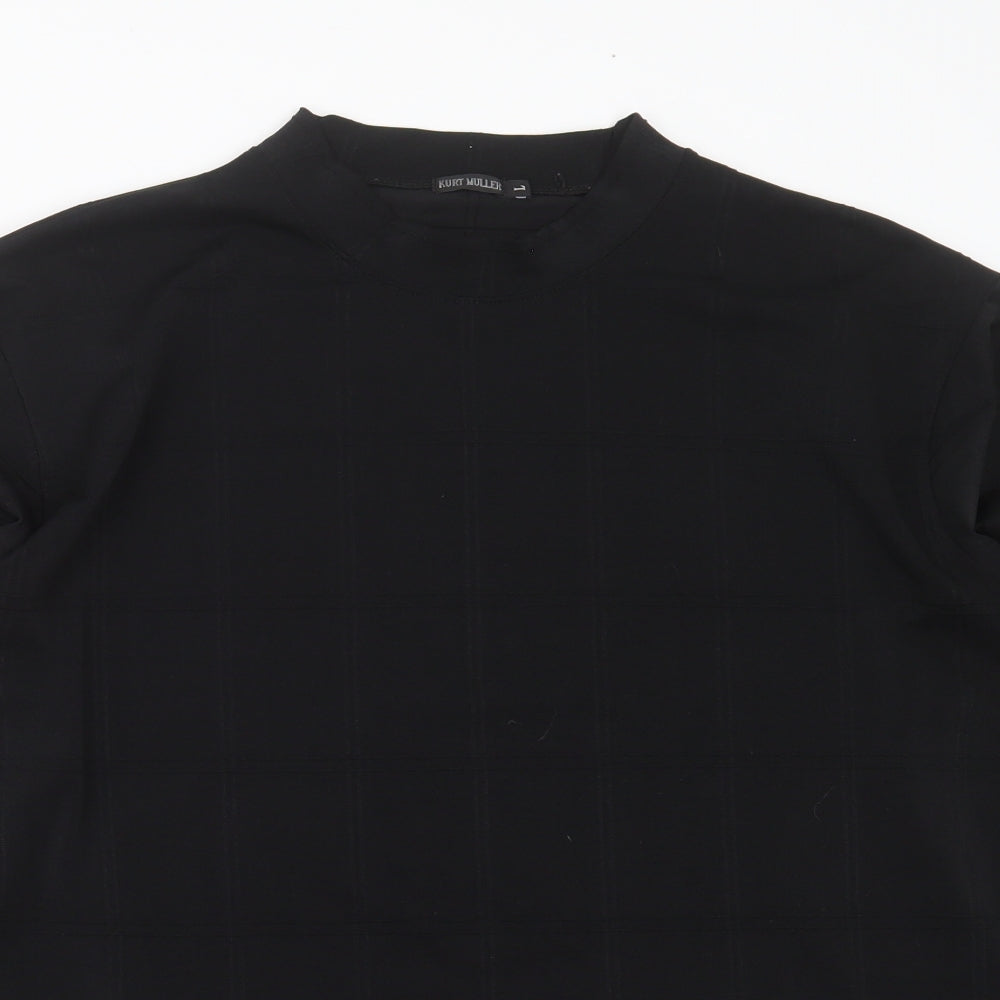 Kurt Muller Mens Black Check Polyester  T-Shirt Size L Round Neck