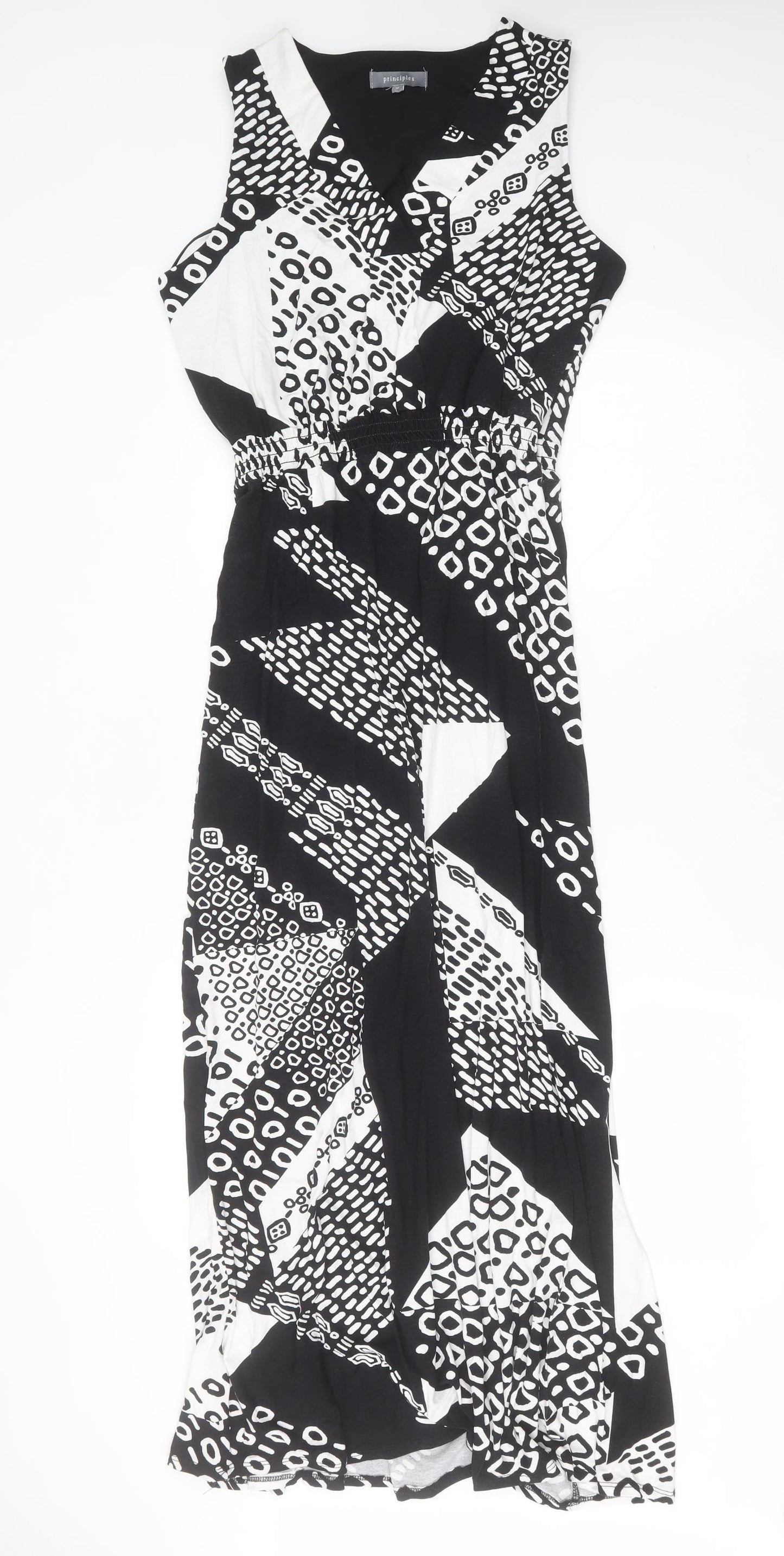Principles Womens Black Geometric Viscose Maxi  Size 12  V-Neck