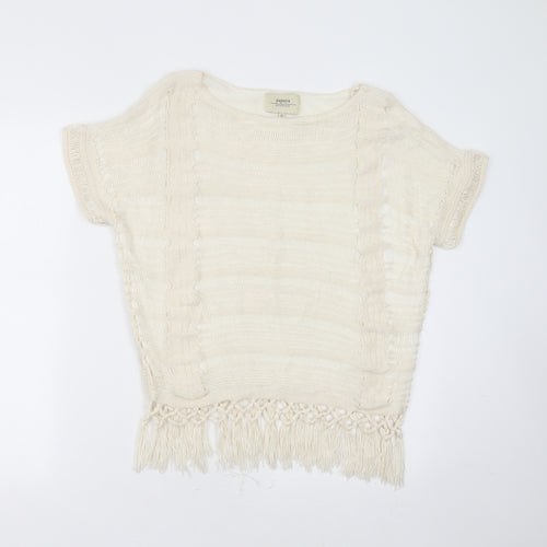 Papaya Womens Ivory Round Neck Striped Acrylic Pullover Jumper Size 12