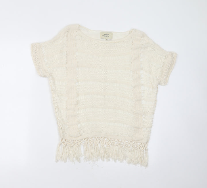 Papaya Womens Ivory Round Neck Striped Acrylic Pullover Jumper Size 12