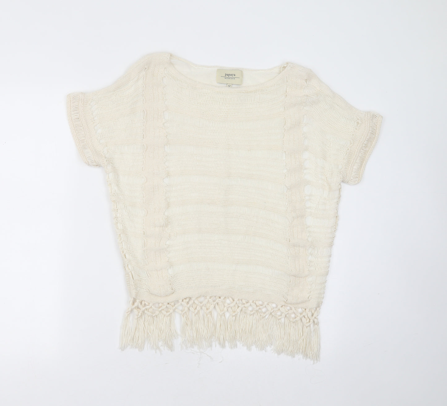 Papaya Womens Ivory Round Neck Striped Acrylic Pullover Jumper Size 12