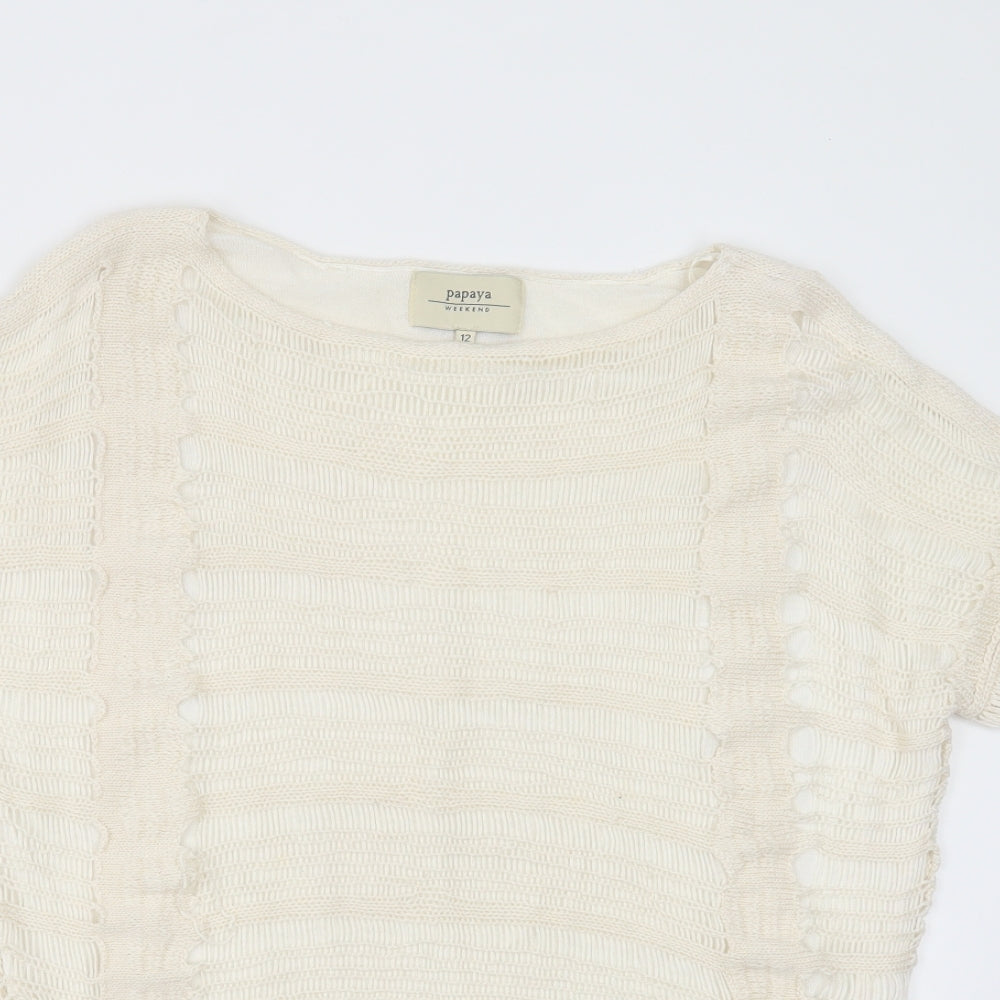 Papaya Womens Ivory Round Neck Striped Acrylic Pullover Jumper Size 12